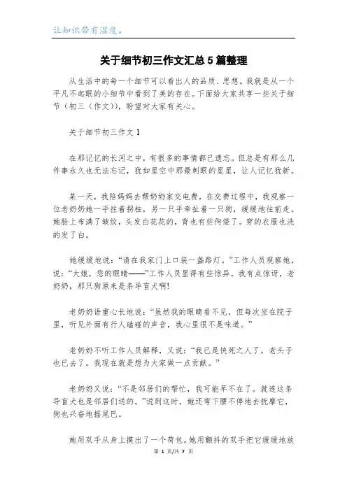 关于细节初三作文汇总5篇整理