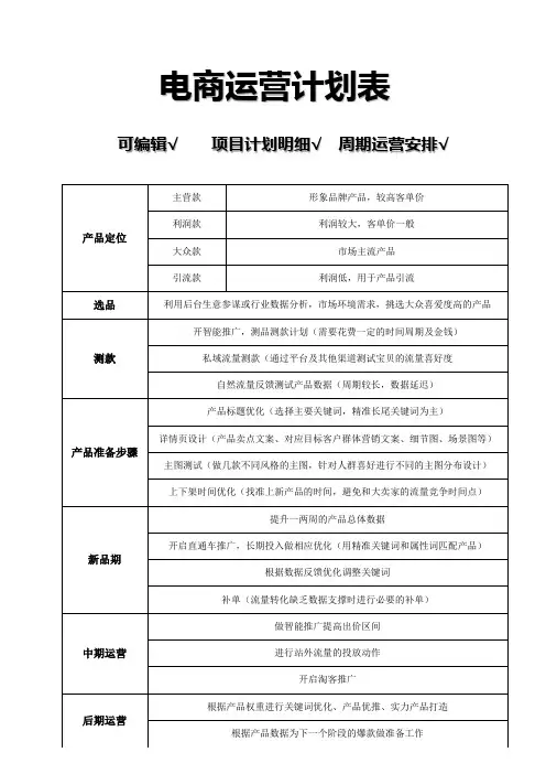 新店铺电商运营方案计划表