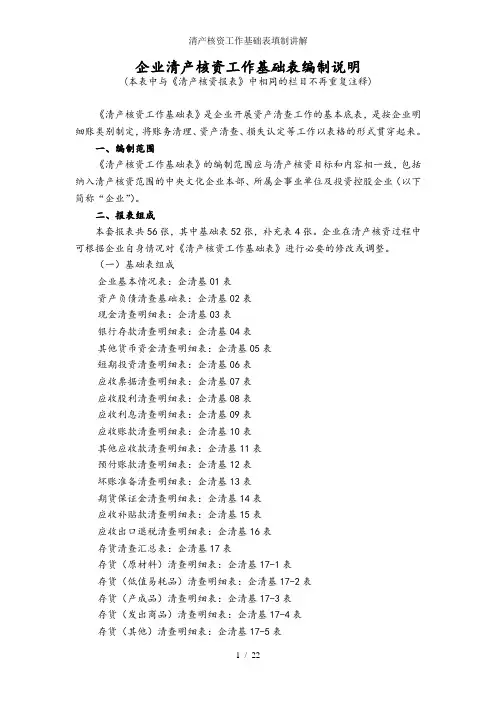 清产核资工作基础表填制讲解