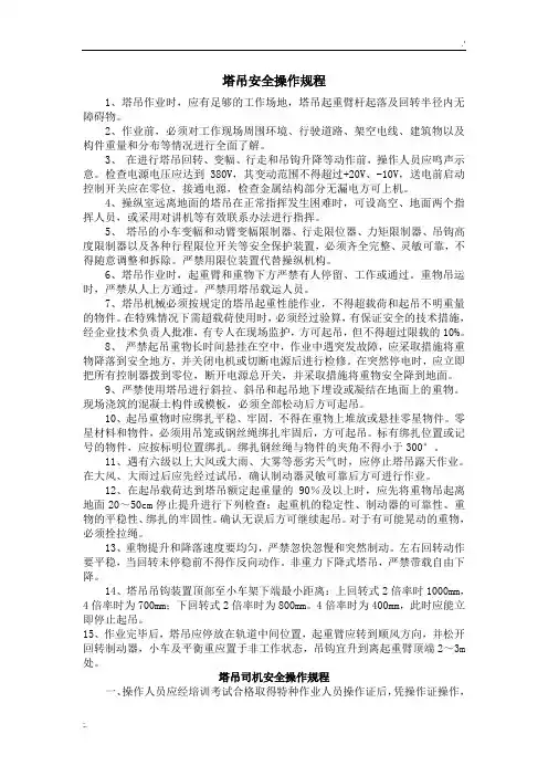 塔吊安全操作规程及十不吊