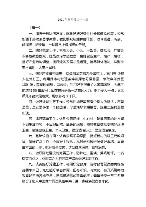 2021年村两委工作计划_工作计划范文_