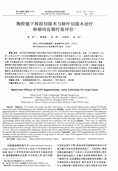 胸腔镜下肺段切除术与肺叶切除术治疗肺癌的近期疗效评估