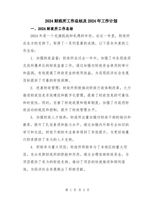 2024财政所工作总结及2024年工作计划