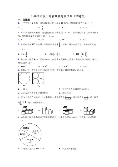 小学六年级小升初数学综合试题(带答案)