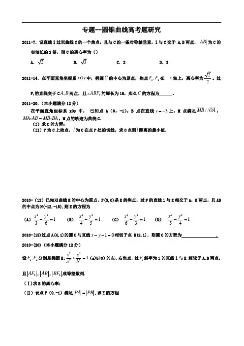 【2020届】高考数学圆锥曲线专题复习：圆锥曲线整合