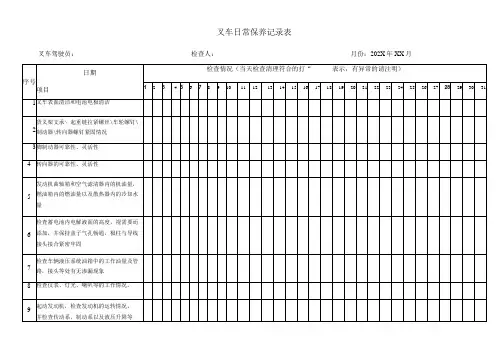 叉车日常检查保养记录表