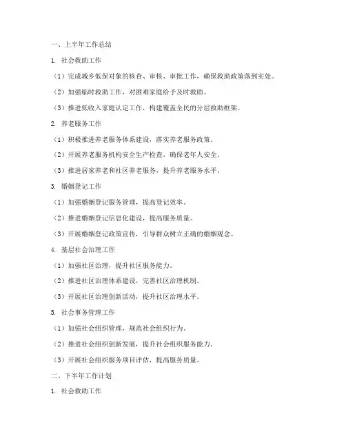民政所上半年总结工作计划