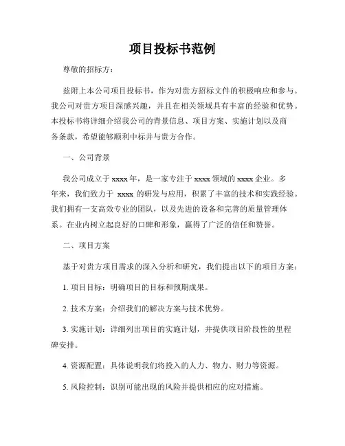 项目投标书范例