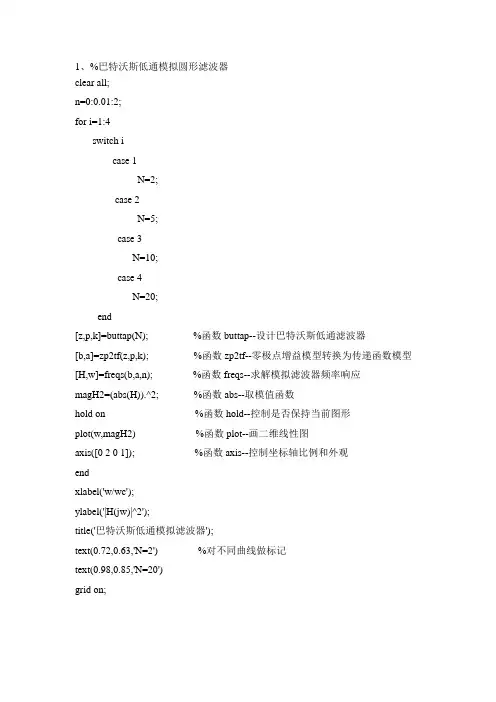 经典滤波器的MATLAB仿真源程序