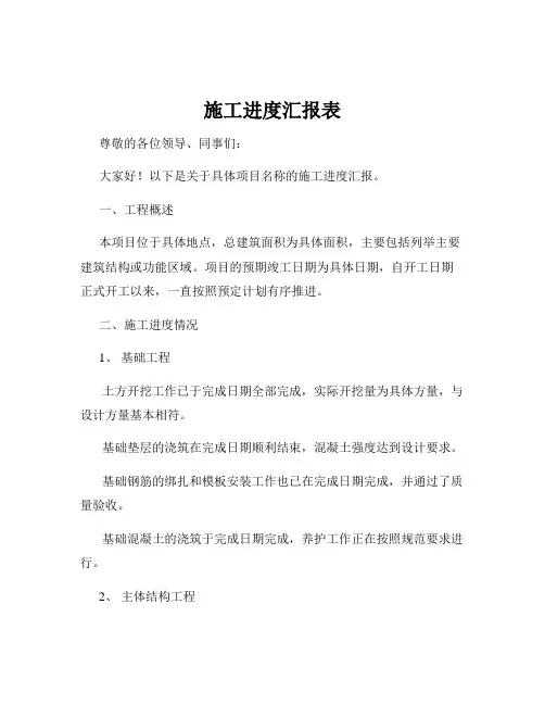施工进度汇报表