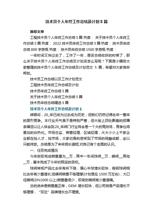 技术员个人年终工作总结及计划范文5篇