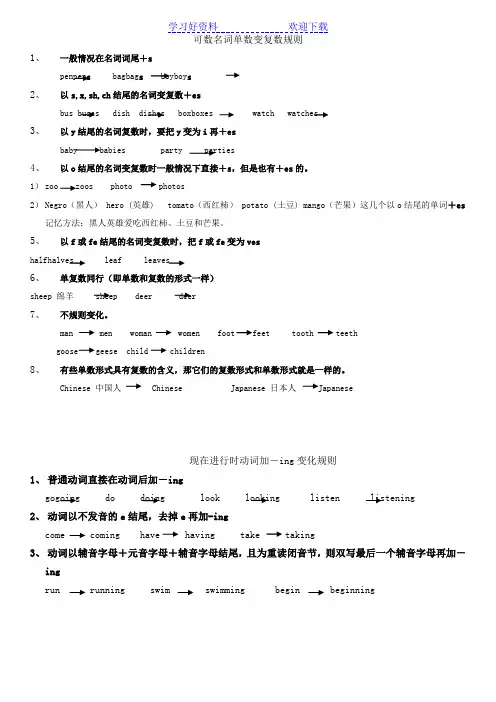 可数名词单数变复数规则