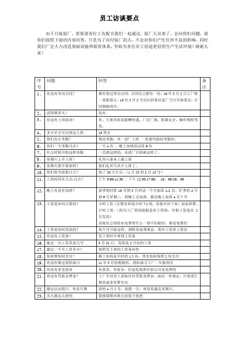 验厂员工访谈要点