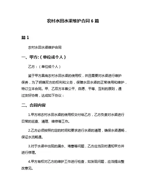 农村水田水渠维护合同6篇
