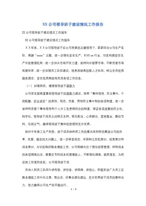 XX公司领导班子建设情况工作报告