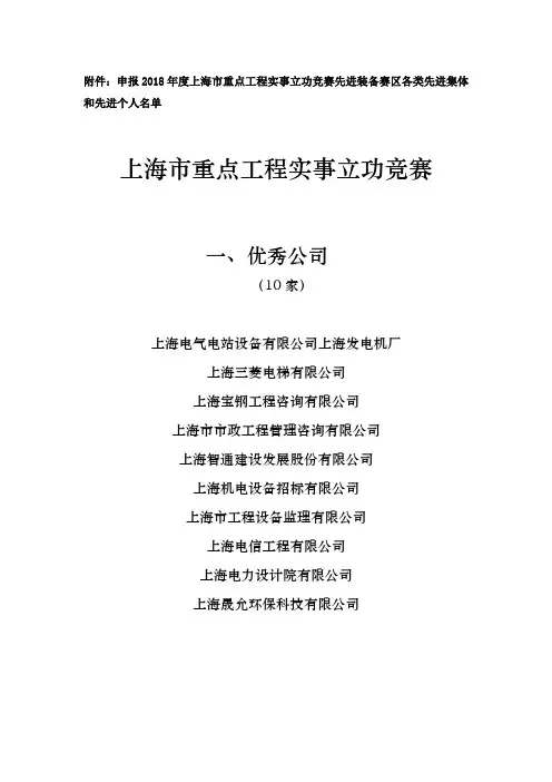 申报2018年度上海市重点工程实事立功竞赛先进装备赛