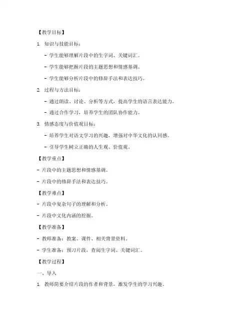 中学语文片段教学教案模板