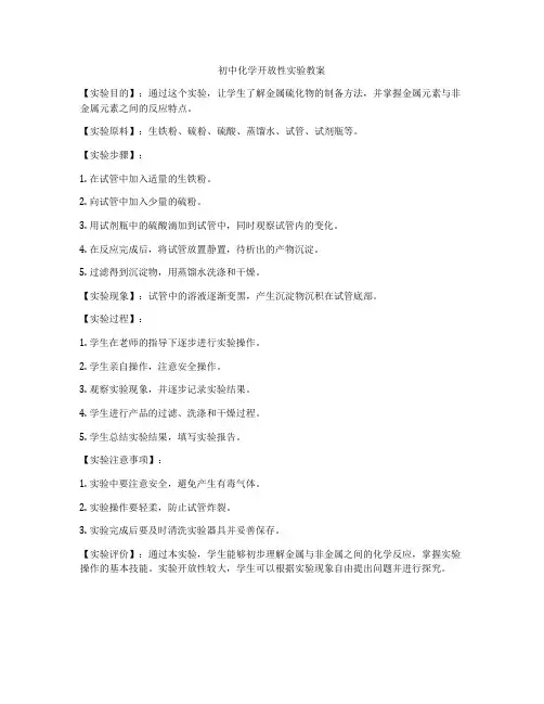 初中化学开放性实验教案