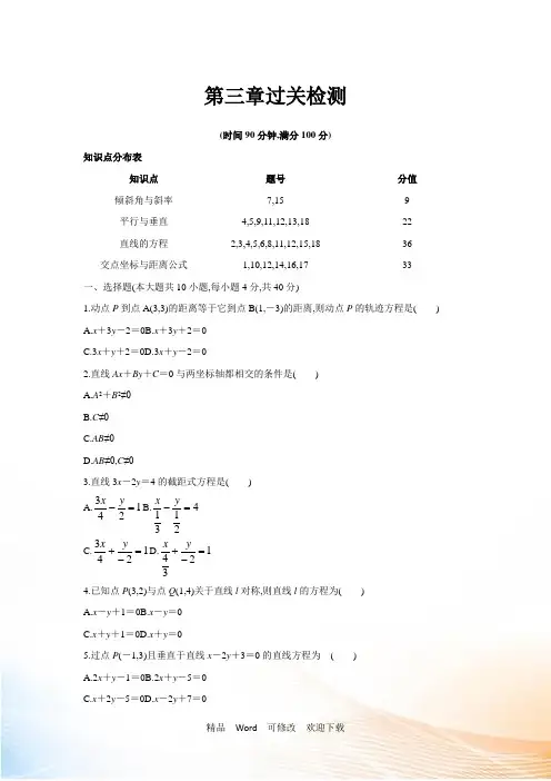 【人教A版】数学必修二：第三章《直线与方程》单元试卷(1)(Word版,含解析)