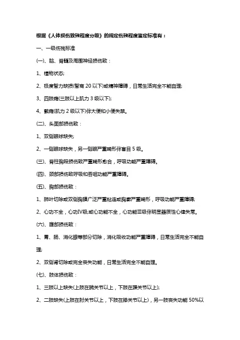 身体残疾鉴定标准