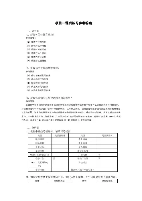 《新媒体营销》课后练习题参考答案