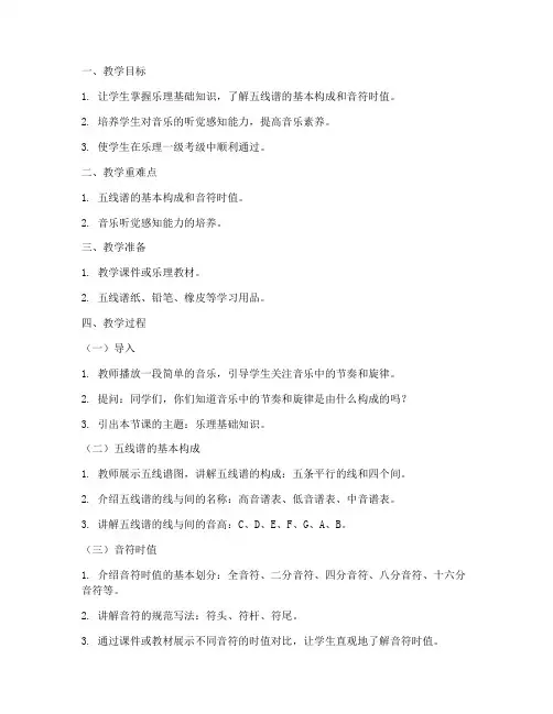 乐理一级考级教案模板范文