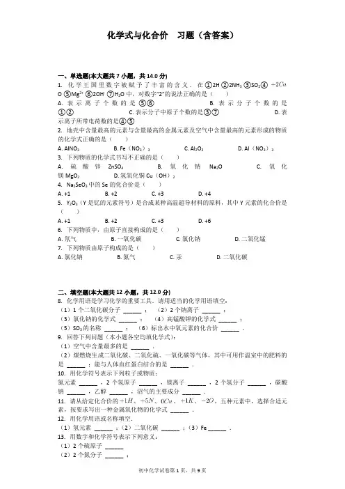 (完整版)化学式与化合价  习题(含答案)