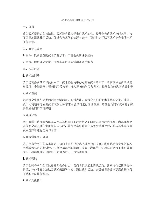 武术协会社团年度工作计划