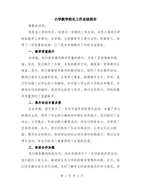 小学教学校长工作总结报告