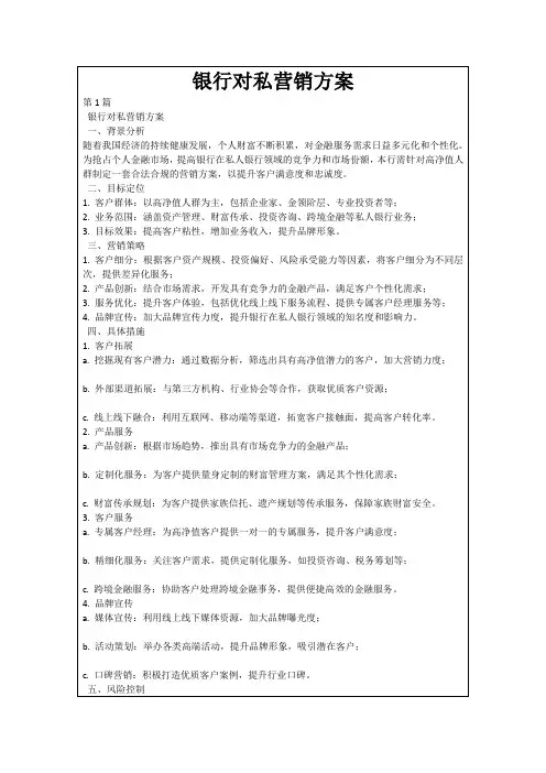 银行对私营销方案