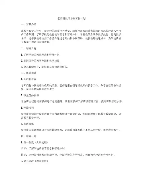 老带新教师培养工作计划