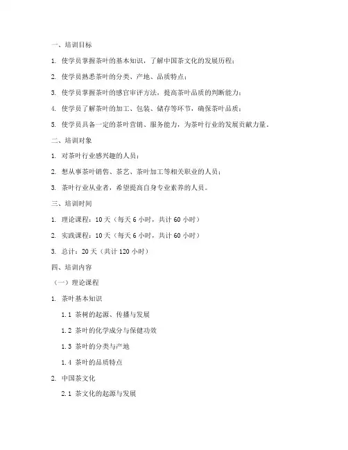 初级评茶员培训大纲