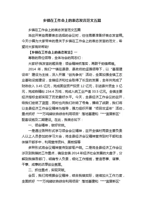 乡镇在工作会上的表态发言范文五篇