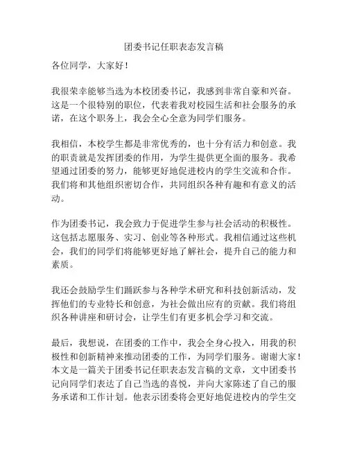 团委书记任职表态发言稿