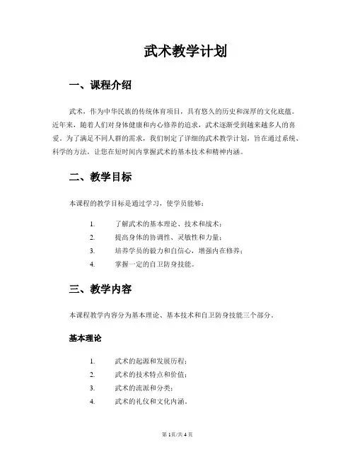 武术教学计划