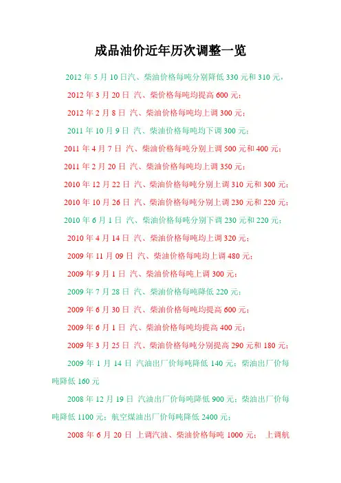成品油价近年历次调整一览