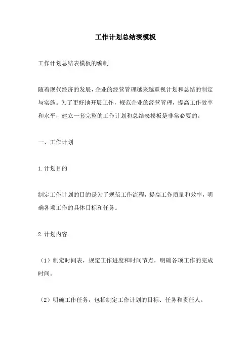 工作计划总结表模板