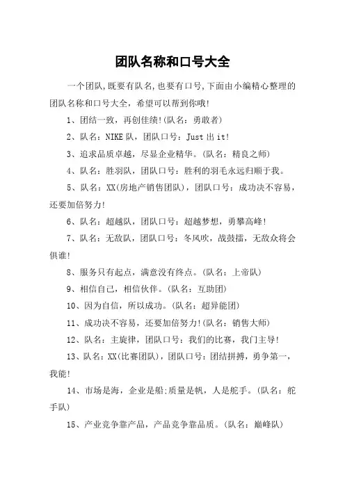 团队名称和口号大全