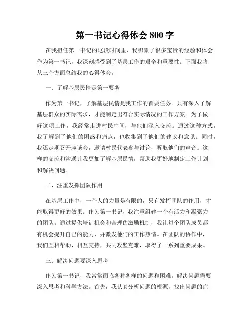 第一书记心得体会800字