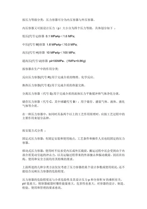 压力容器级别划分