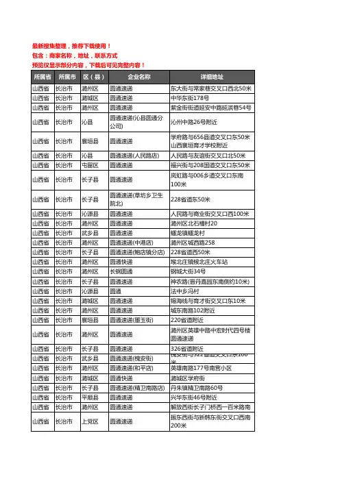 新版山西省长治市圆通快递企业公司商家户名录单联系方式地址大全56家