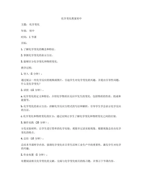 化学变化教案初中