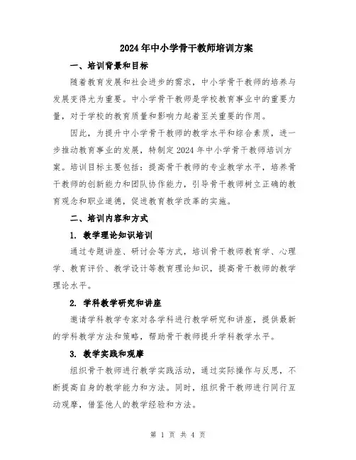 2024年中小学骨干教师培训方案