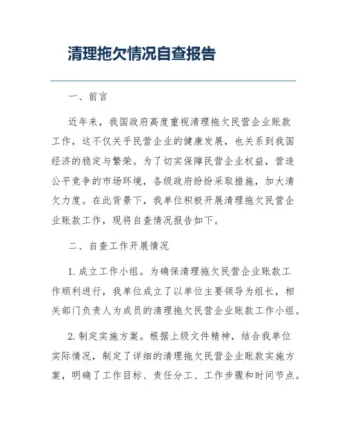清理拖欠情况自查报告