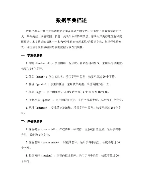 数据字典描述