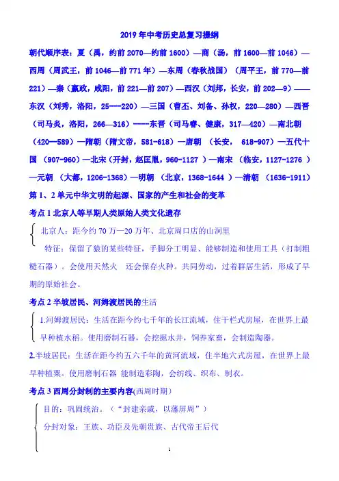 2019年中考历史总复习提纲 (中国古代史)