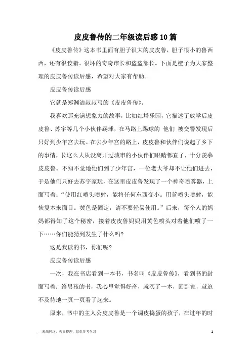 皮皮鲁传的二年级读后感10篇