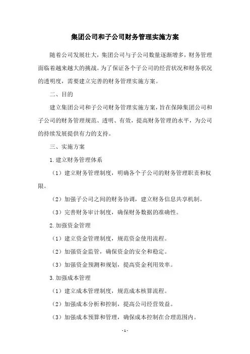 集团公司和子公司财务管理实施方案