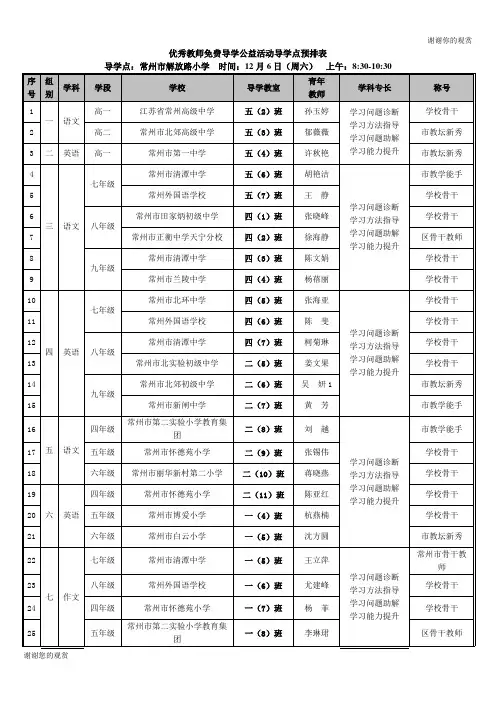 优秀教师免费导学公益活动导学点预排表.doc
