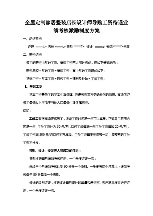 全屋定制家居整装店长设计师导购工资待遇业绩考核激励制度方案